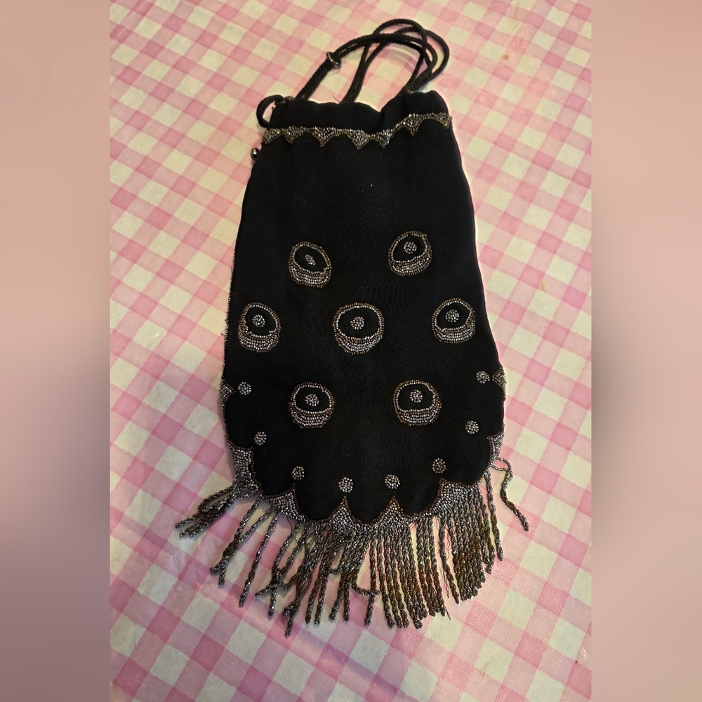 Vintage Beaded Drawstring Reticule, Handbag, Handmade - Picture 14 of 14